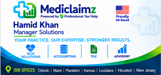Mediclaimz business card for Hamid Khan, Manager Solutions